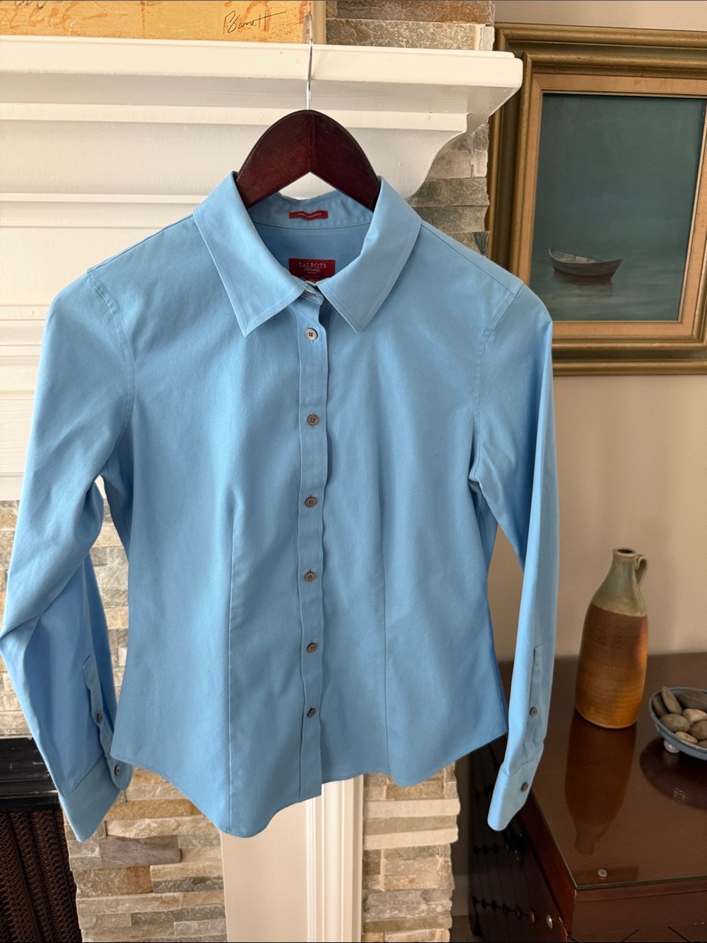 Talbots Women’s Light Blue Button-Down Shirt, Size Petite 2, Excellent Condition
